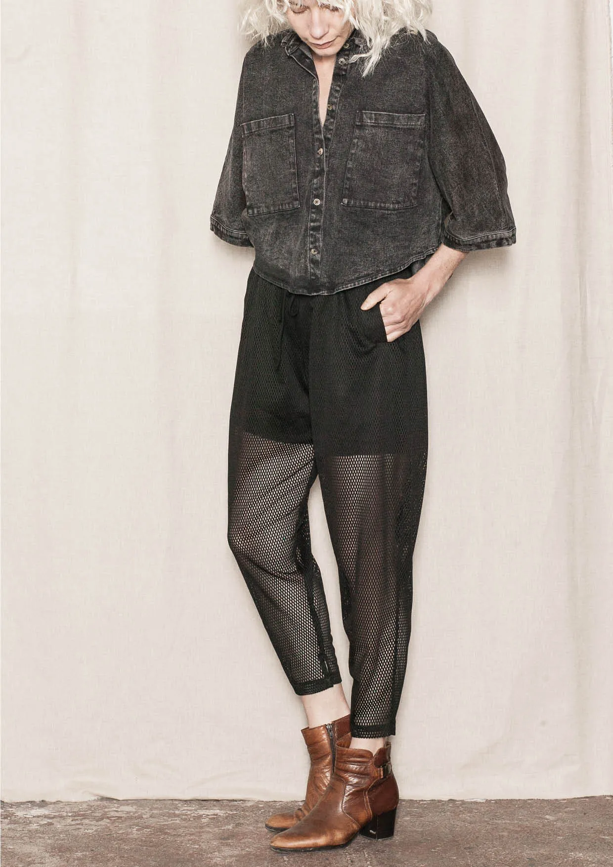 PANTS LOOSE ELASTIC WAIST - MESH black by BERENIK