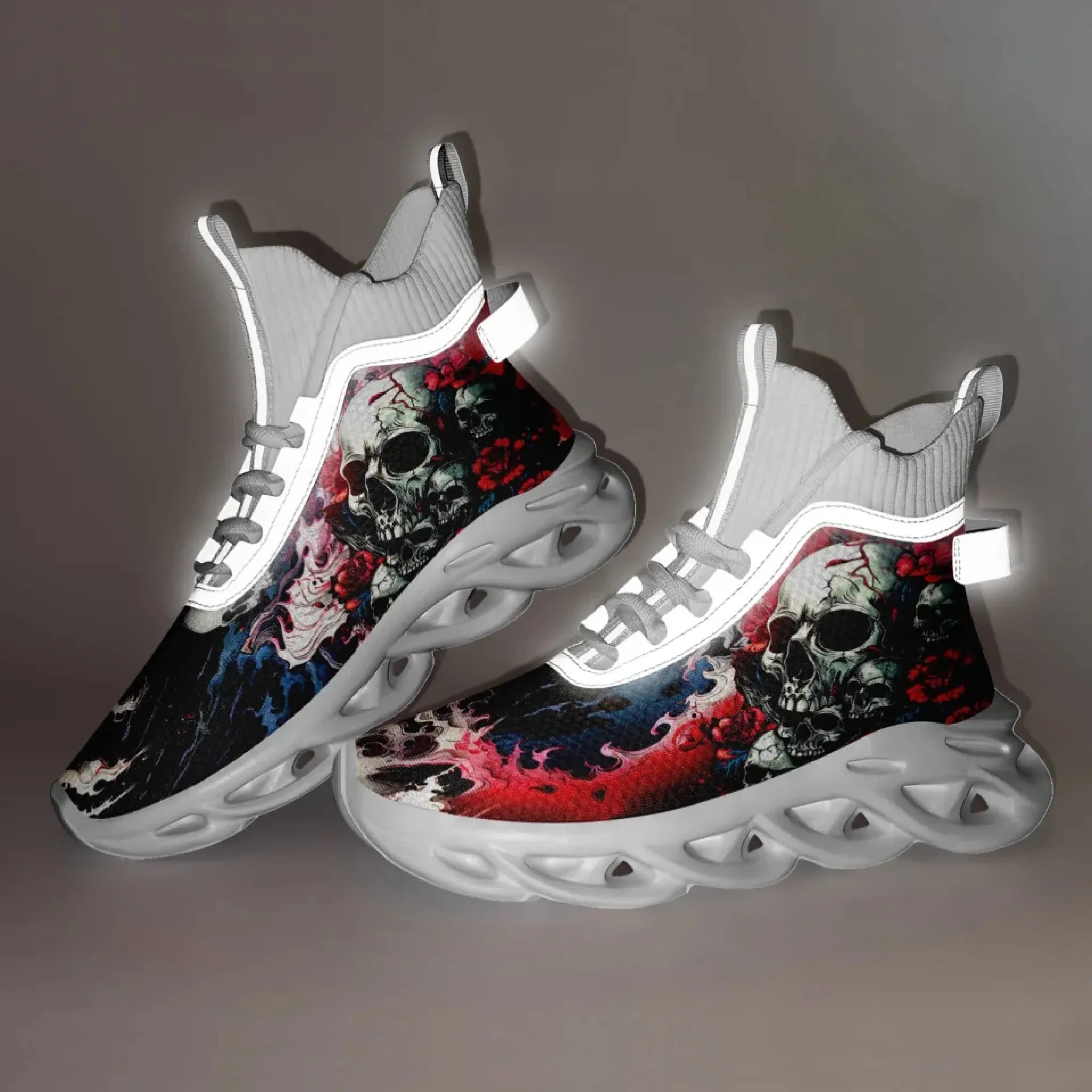 Personalized Gothic Style Sneakers, Custom Skull Fashion Shoes, Comfortable Unisex Shoes