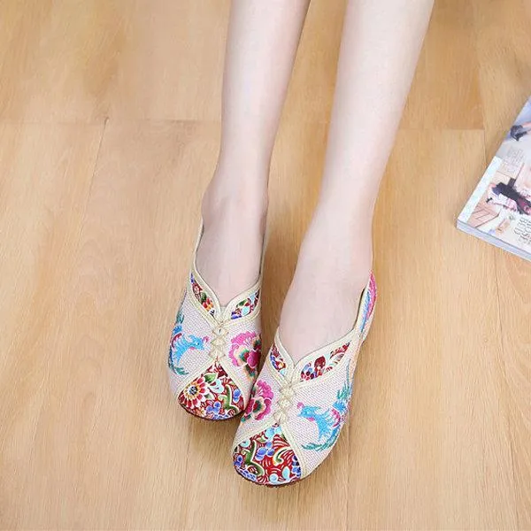 Phoenix Embroidered Old peking Vintage Flat Shoes