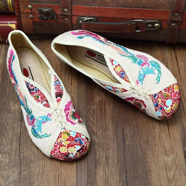 Phoenix Embroidered Old peking Vintage Flat Shoes