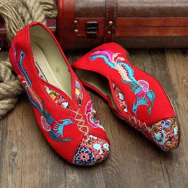 Phoenix Embroidered Old peking Vintage Flat Shoes