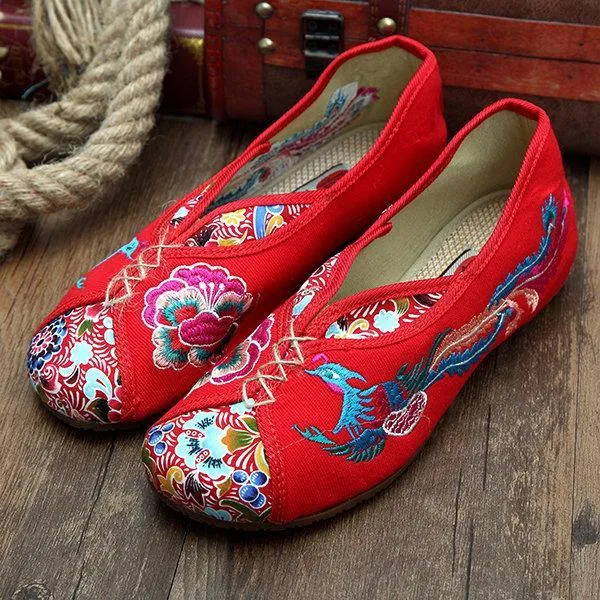 Phoenix Embroidered Old peking Vintage Flat Shoes