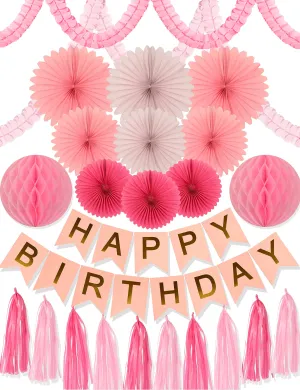 Pink Birthday Party Decoration, Pink Birthday Decoration, Pink Happy Birthday Banner