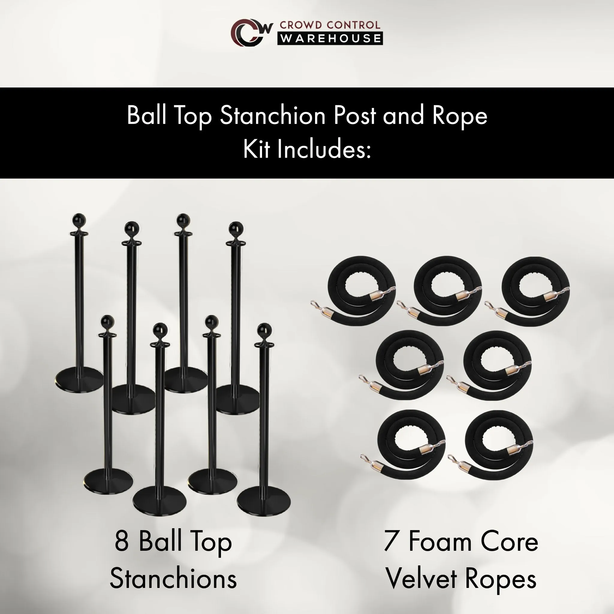 Post and Rope Stanchion Kit, Ball Top Posts, 6 Ft. Velvet Foam Core Rope - Montour Line