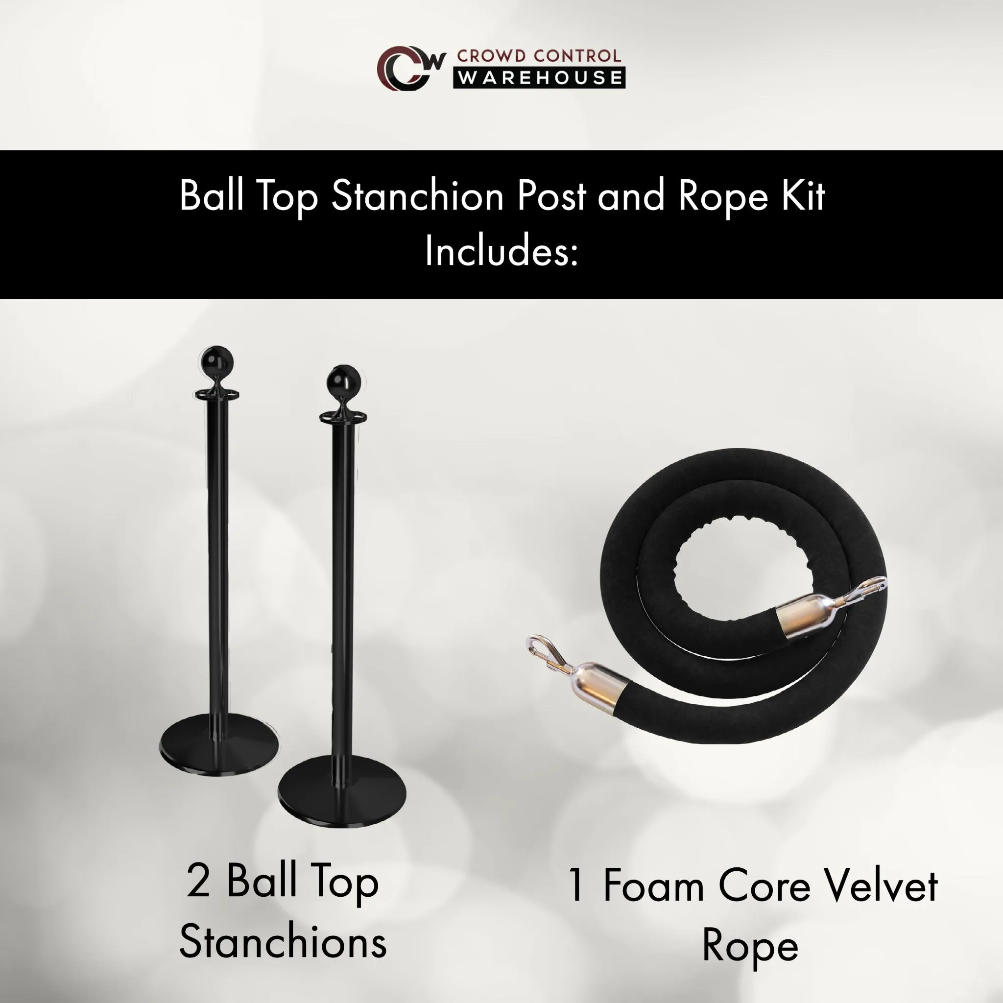 Post and Rope Stanchion Kit, Ball Top Posts, 6 Ft. Velvet Foam Core Rope - Montour Line