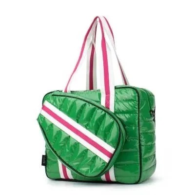 Puffer Pickle Ball Tote - Green with Pink Stripe