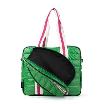 Puffer Pickle Ball Tote - Green with Pink Stripe