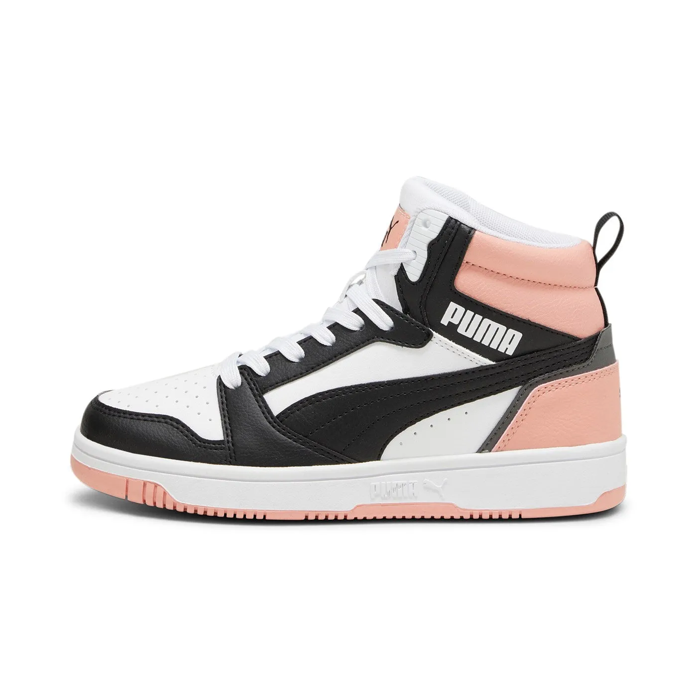 Puma Scarpa sneakers alta da ragazza Rebound v6 Mid 393831 07 bianco-nero-rosa