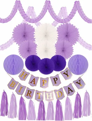 PURPLE BIRTHDAY DECORATION SET FOR GIRL, PURPLE BIRTHDAY DECORATION SET, 24 PC - Party