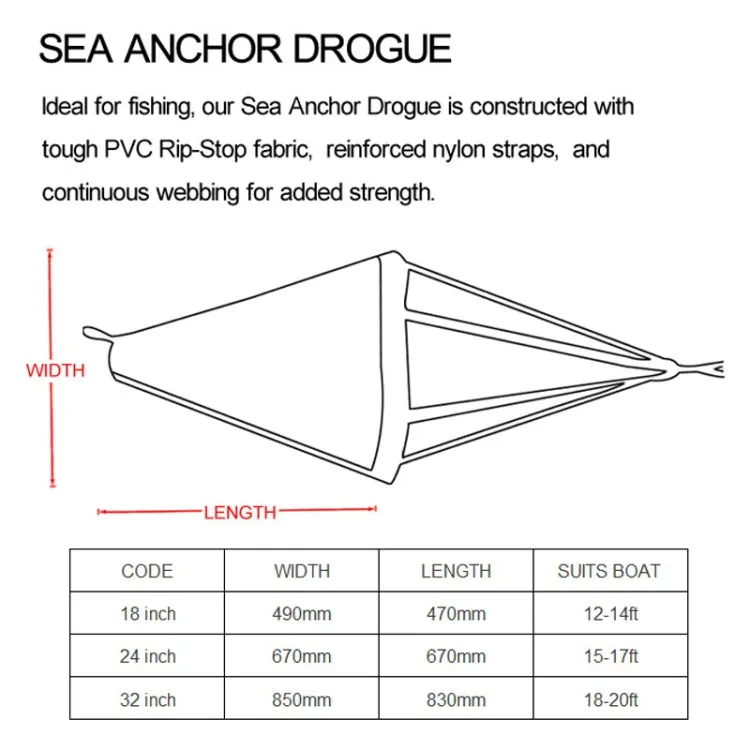 PVC Traction Drift Brake Fishing Sea Anchor, Size: 18 inch Orange With Black Rope Float