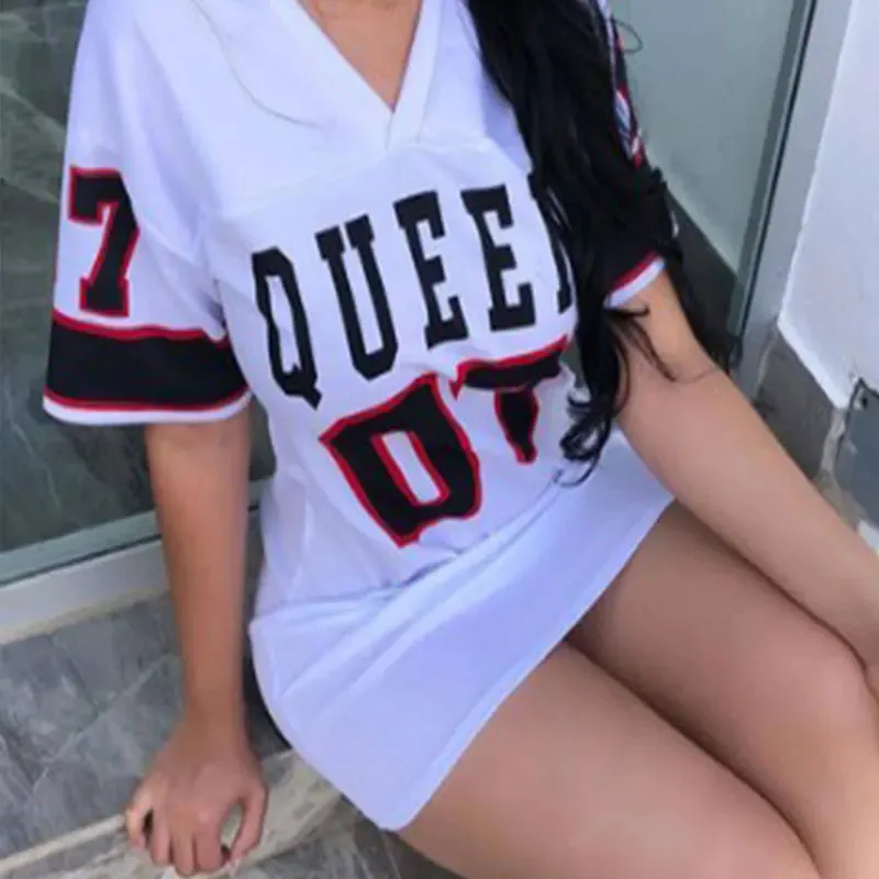 "Queen 07" Sports Style T-Shirt Dress – Casual Streetwear Mini Dress Loungewear Fashion