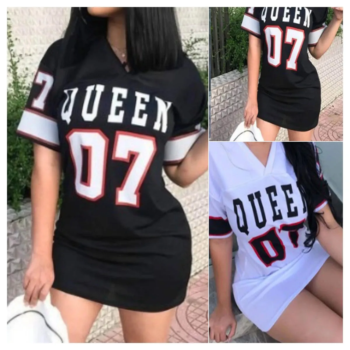 "Queen 07" Sports Style T-Shirt Dress – Casual Streetwear Mini Dress Loungewear Fashion