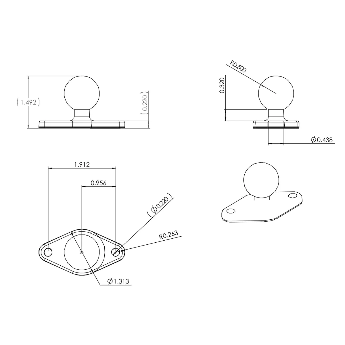 Ram Diamond Ball Base - B Size | RAM-B-238U