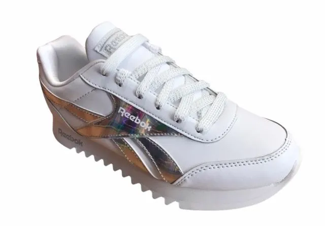 Reebok scarpa sneakers da ragazza Royal CL Jog 2 Plat Kid FV1309 bianco-argento