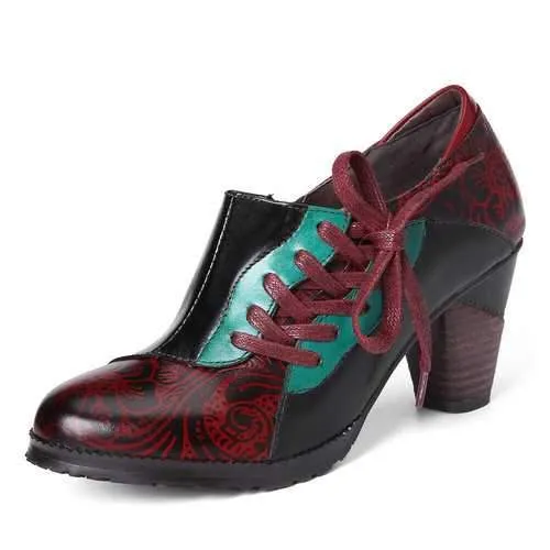 Retro Embossed Flower Pumps