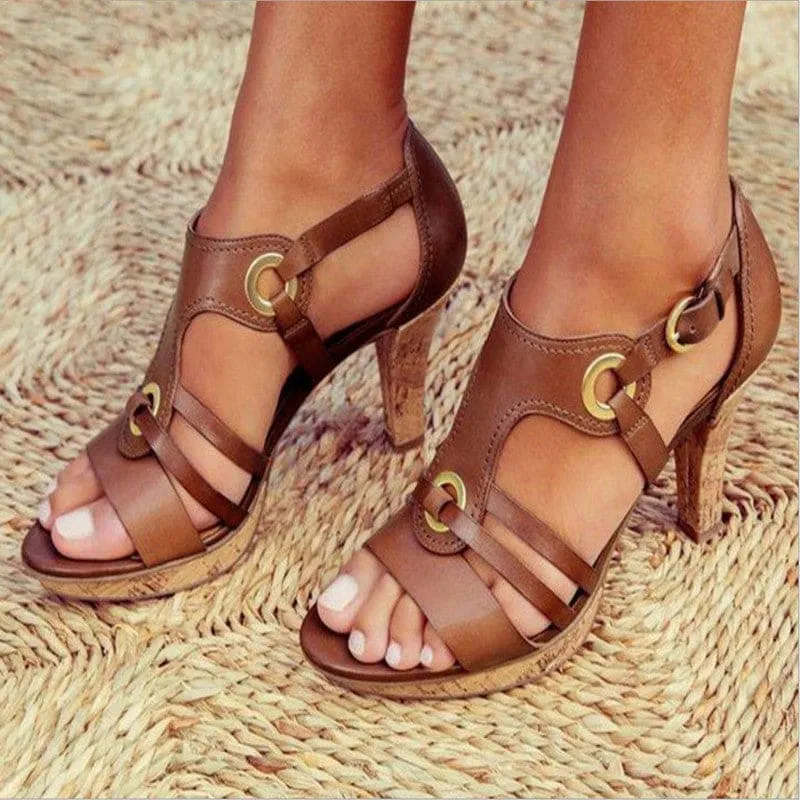 Ring Linked Strap Cone Heel Wedge Sandals