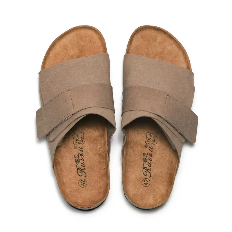 Ruizu Autumn and Winter New Cork Slippers Male Couple Women Cool Slippers Student Beach Shoes Outer Leather Cross border Shuisong