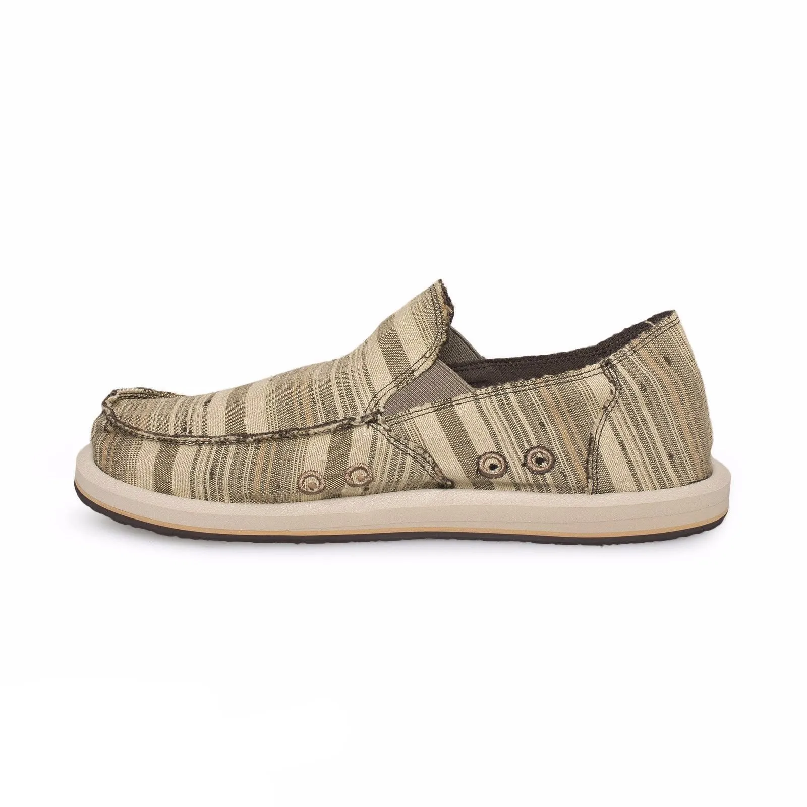 Sanuk Donny Brown Vintage Denim Stripe Shoes