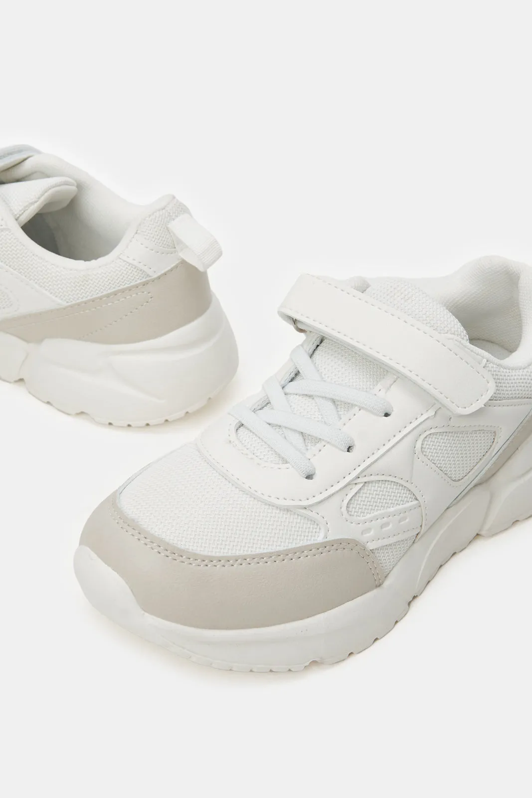 Senior Boys White Material Block Chunky Sneakers