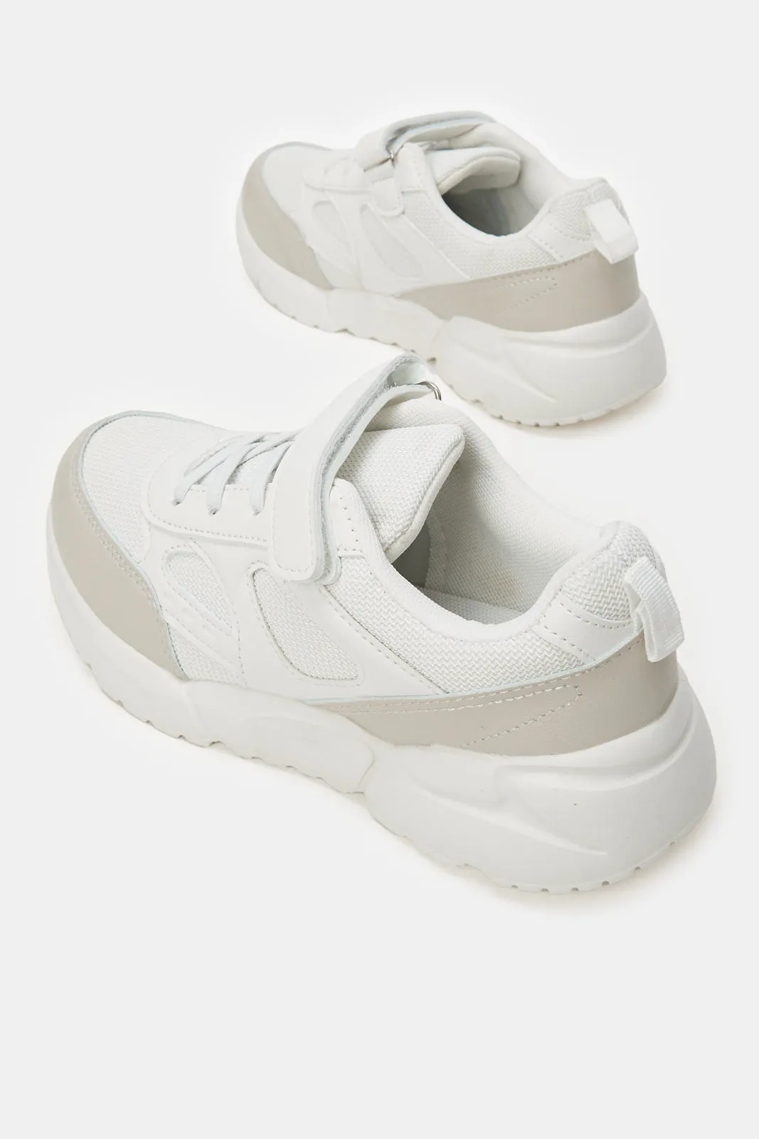 Senior Boys White Material Block Chunky Sneakers