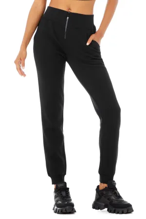 Slick Zip Front Sweatpant - Black