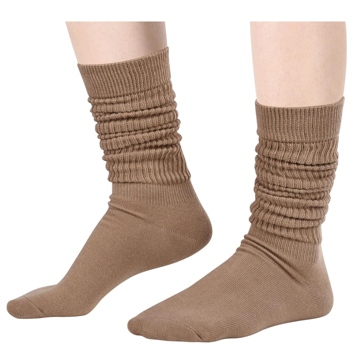 Slouch Socks for Women Girls - Scrunch Socks for Women Pack, Long High Tube High Socks White Tan 2 Pairs