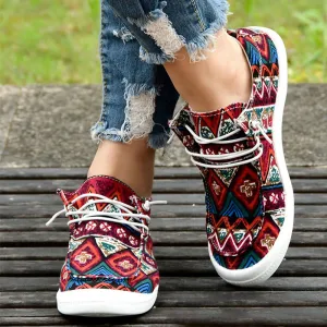 Sohiwoo Ethnic Striped Canvas Lace-up Shoes