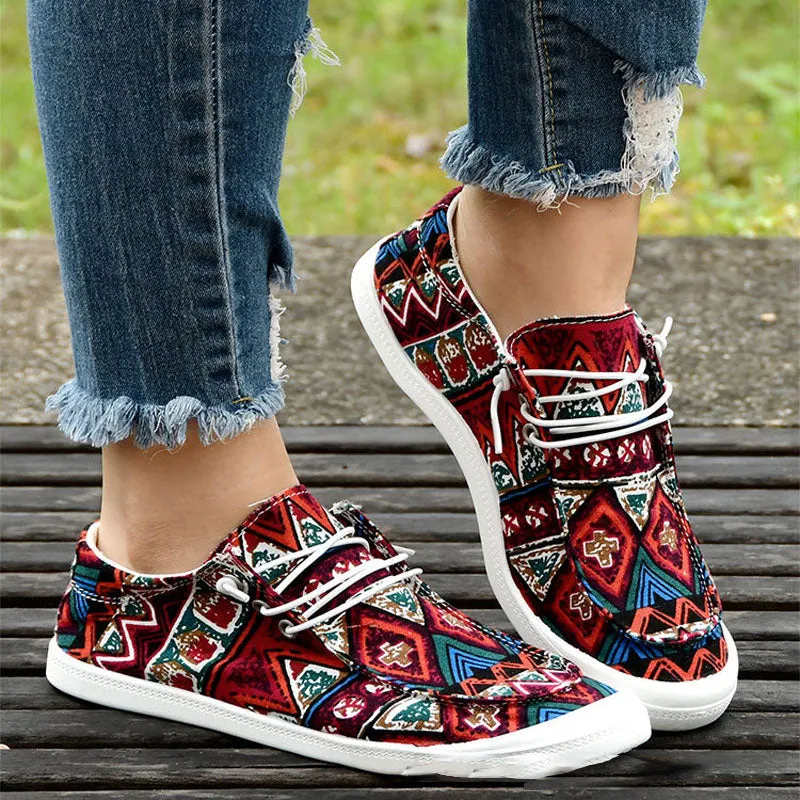 Sohiwoo Ethnic Striped Canvas Lace-up Shoes