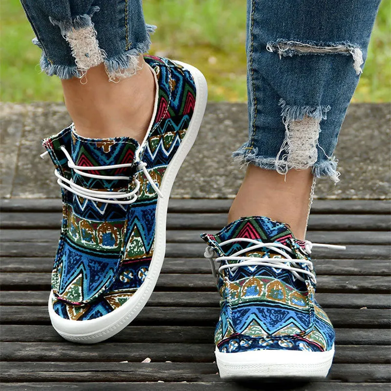 Sohiwoo Ethnic Striped Canvas Lace-up Shoes