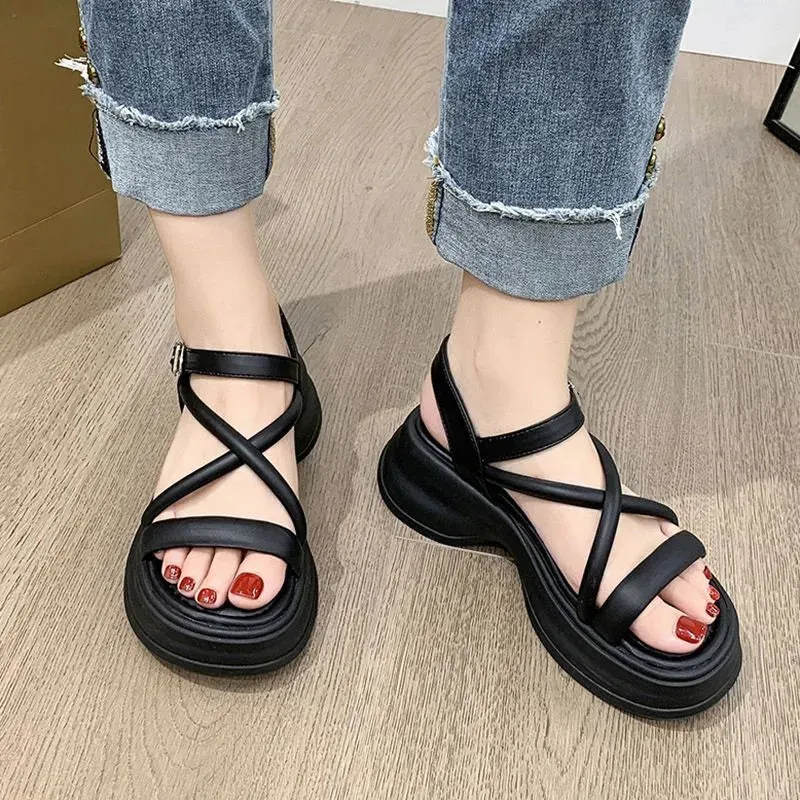 Sohiwoo Soled Raised Summer New Fashionable Style With Roman Style Shoes, Thick Soled Beach Women'S Sandals