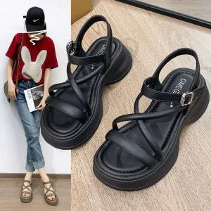 Sohiwoo Soled Raised Summer New Fashionable Style With Roman Style Shoes, Thick Soled Beach Women'S Sandals