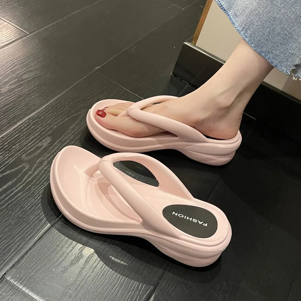 Sohiwoo Thick Sole Wedges Flip Flops For Women 2023 Summer Clip  Platform Sandals Woman Non-slip Beach Slippers Girls Outdoor Slides