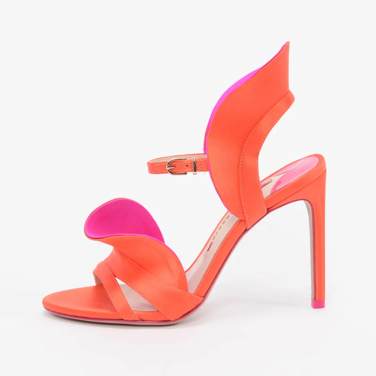 Sophia Webster Orange & Pink Satin Ruffle Lucia Sandals 36.5