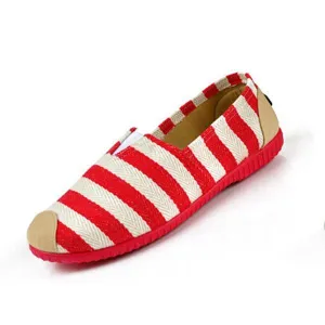 Stripe Canvas Flat Slip On Loafers