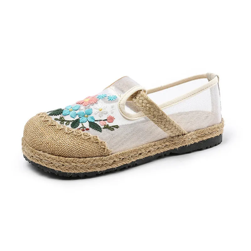 Summer New Thin Mesh Embroidered Shoes Breathable Shoes Old Cloth Shoes Women's Shoes Flat Shoes