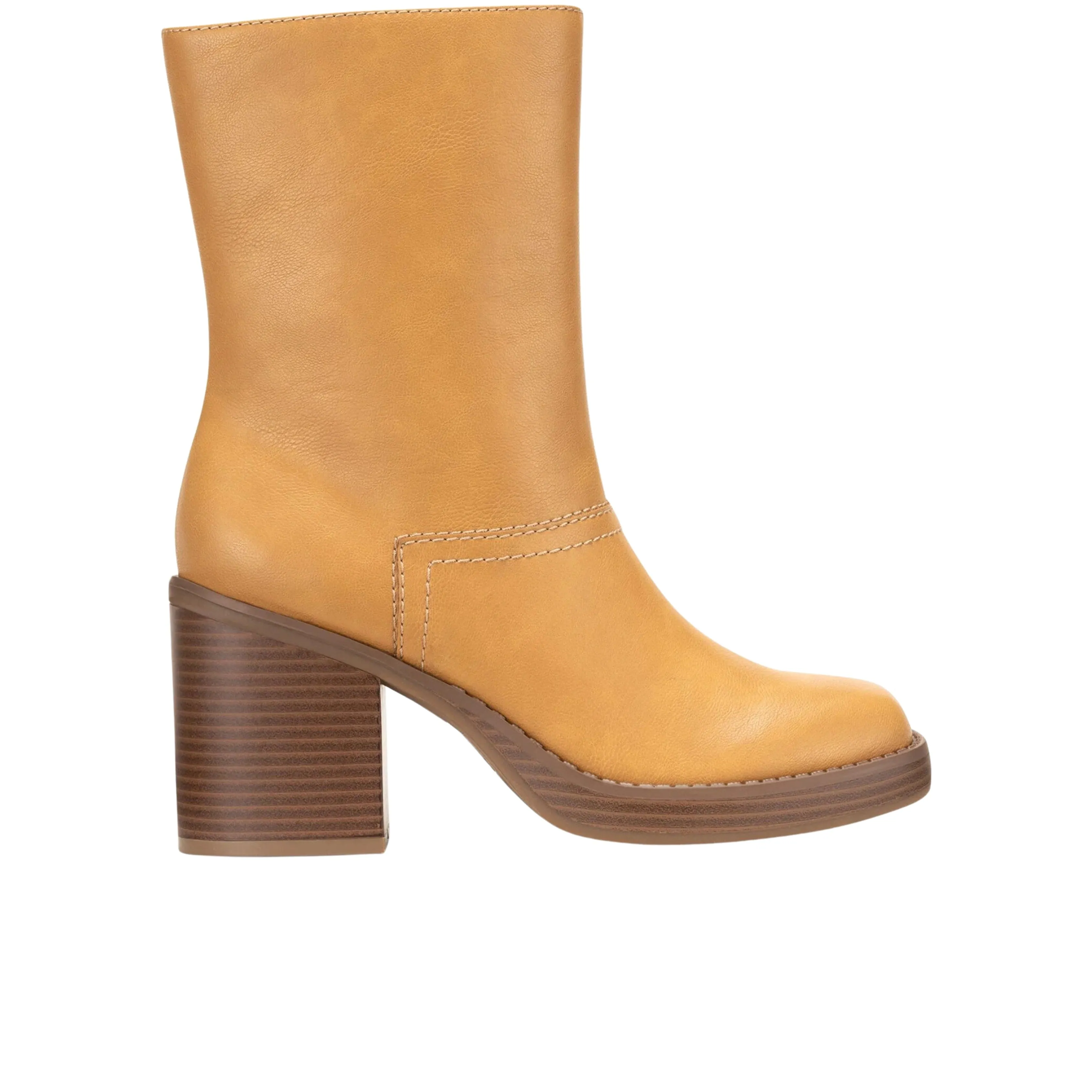 SUN STONE - Square Toe Block Heel Zip-up Booties