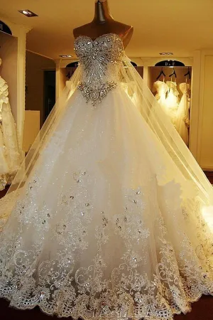 Sweetheart Ball Gown Watteau Train Wedding Dress with Appliques Beading WD022