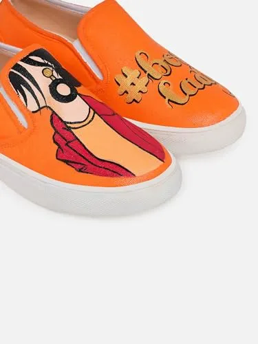 THE QUIRKY NAARI Boss Lady Slipons - Orange for The Boss Lady in You | Orange | 4 UK