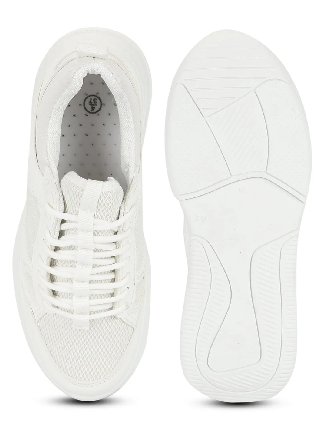 Total White PU Lace-Up Chunky Sneakers