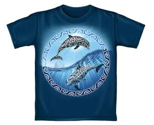 Tribal Dolphins Navy Youth Tee Shirt (Medium 8/10