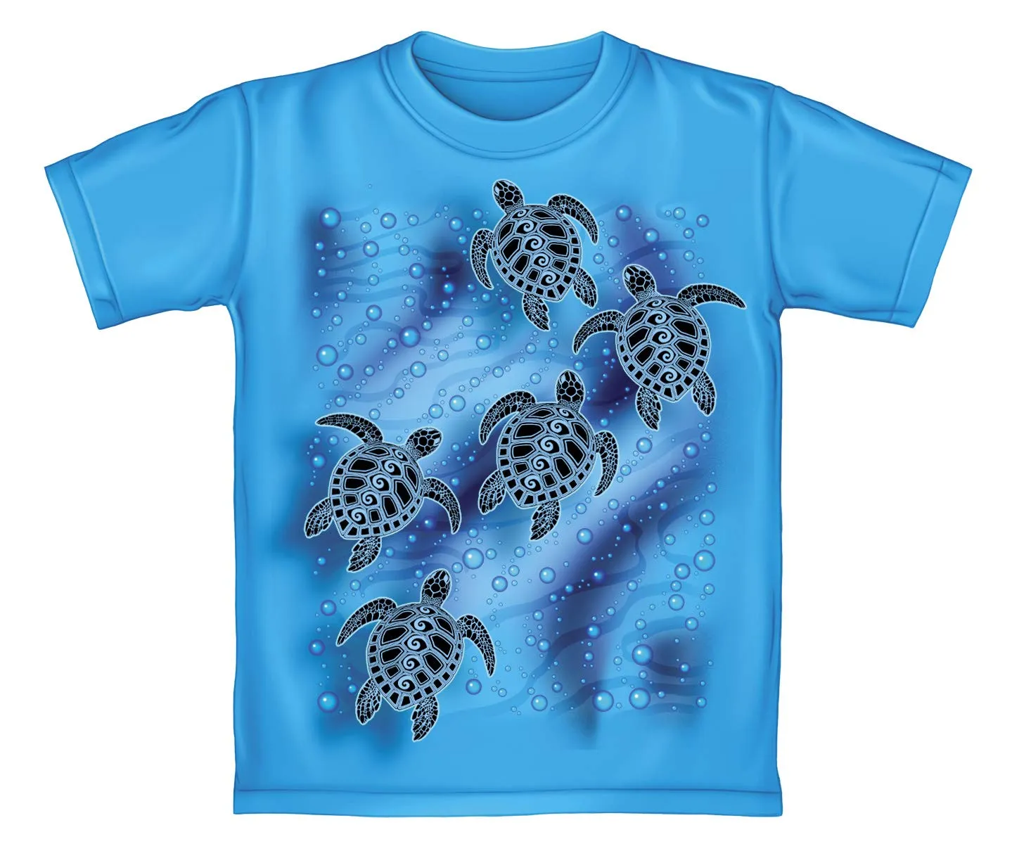 Tribal Sea Turtles Adult Turquoise Tee Shirt (Adult Small