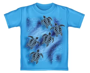 Tribal Sea Turtles Adult Turquoise Tee Shirt (Adult Small