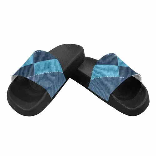 Uniquely You Womens Slides / Flip-Flop Sandals - Blue Denim Grid