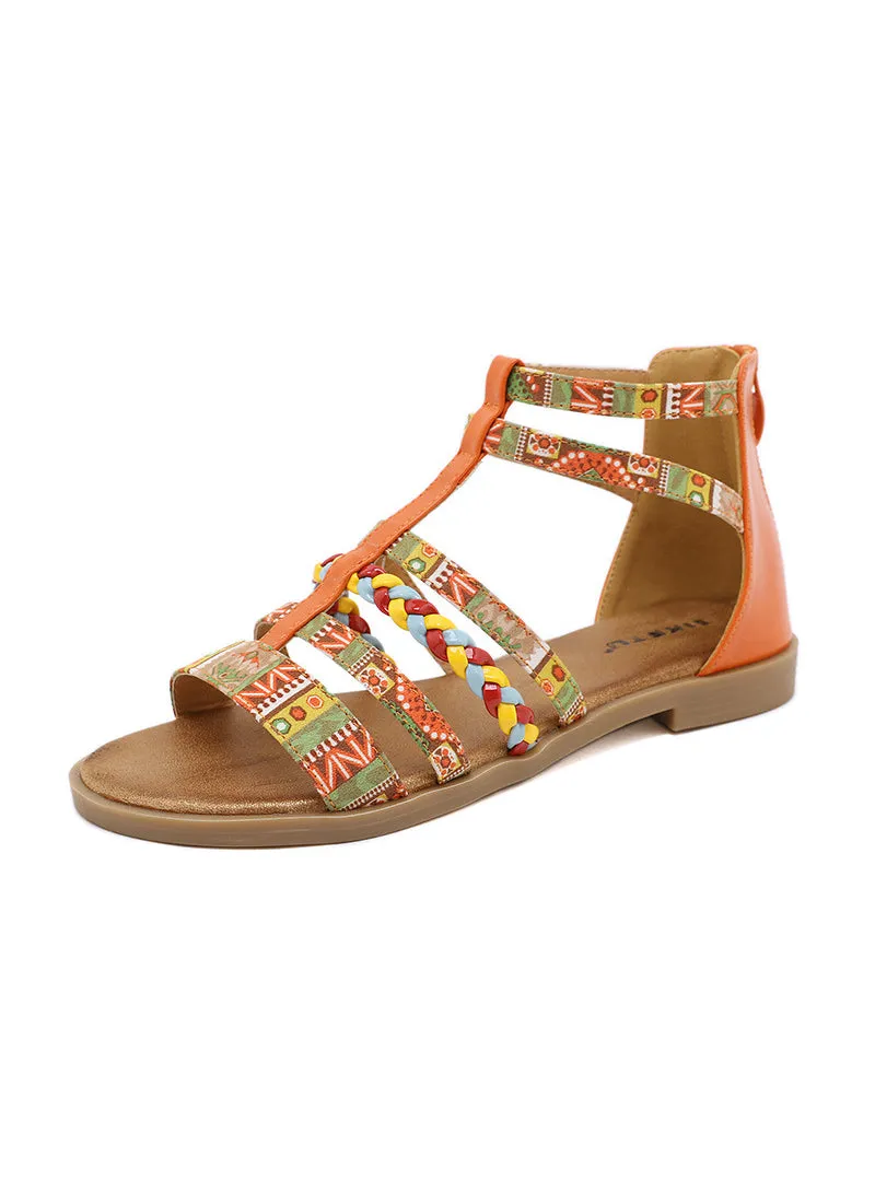 Uniwim Summer beach by the seaside sandals Ethnic Colorful Stitching Roman Flat Sandals