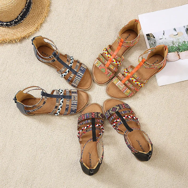 Uniwim Summer beach by the seaside sandals Ethnic Colorful Stitching Roman Flat Sandals