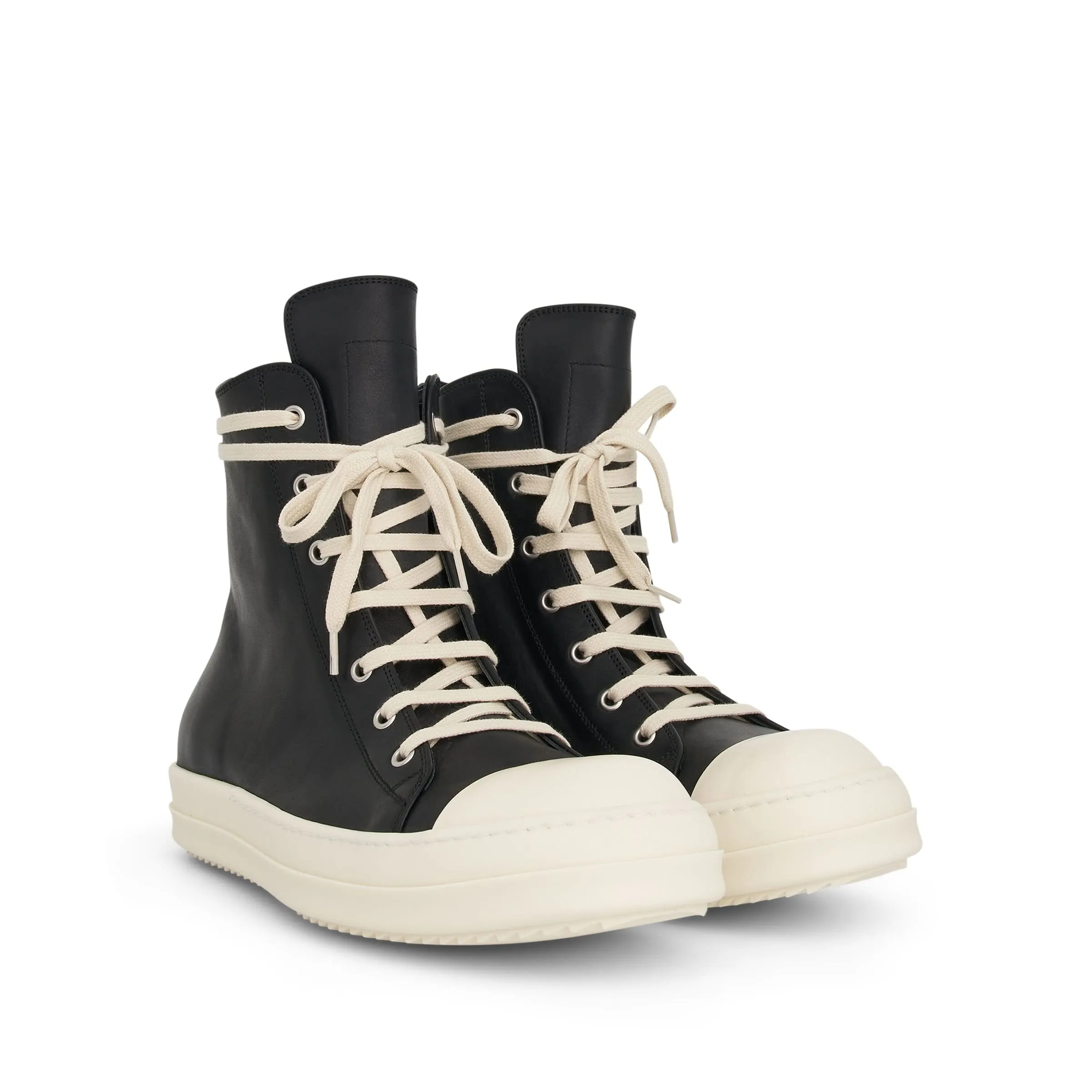 Washed Calf High Leather Sneaker in Black/Milk