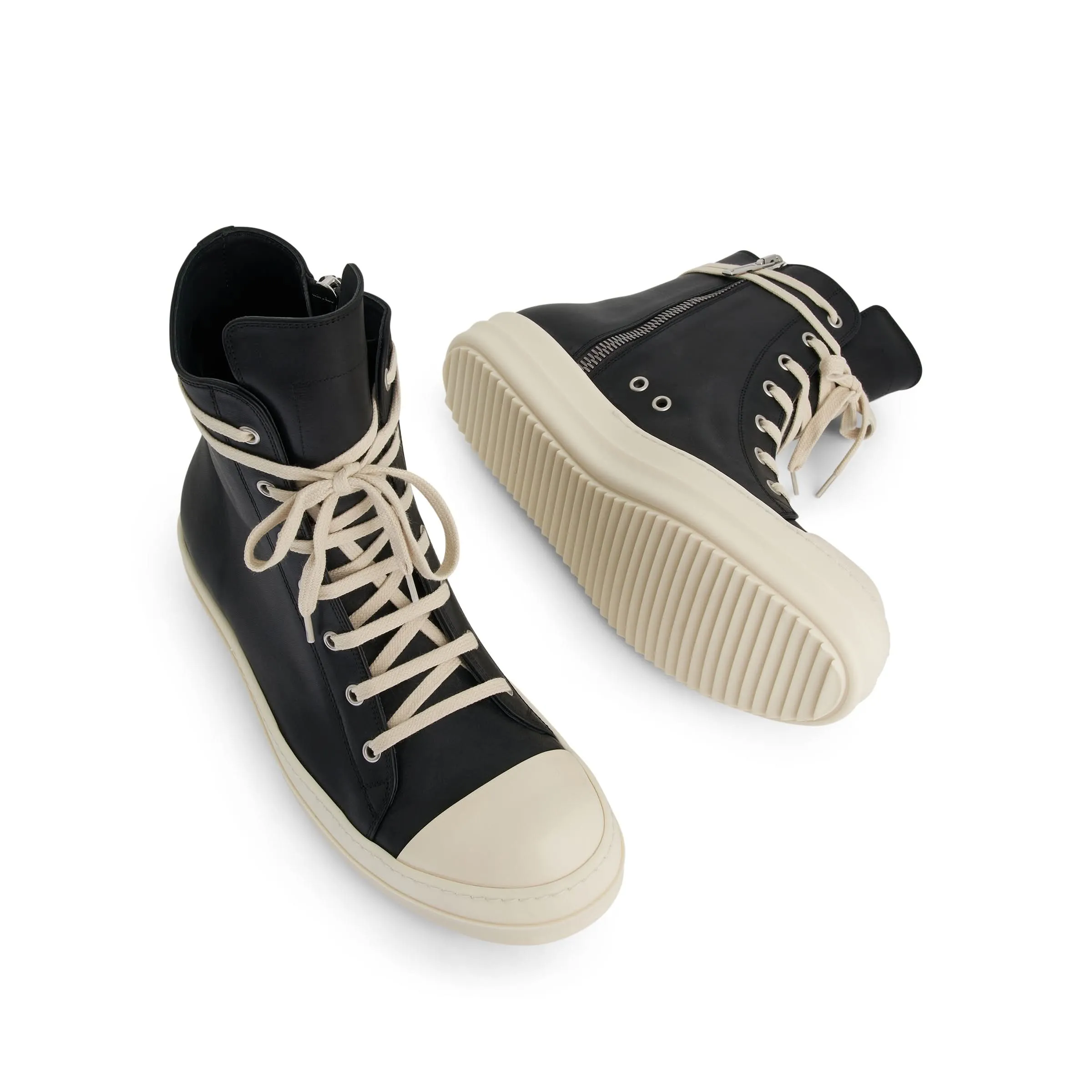 Washed Calf High Leather Sneaker in Black/Milk