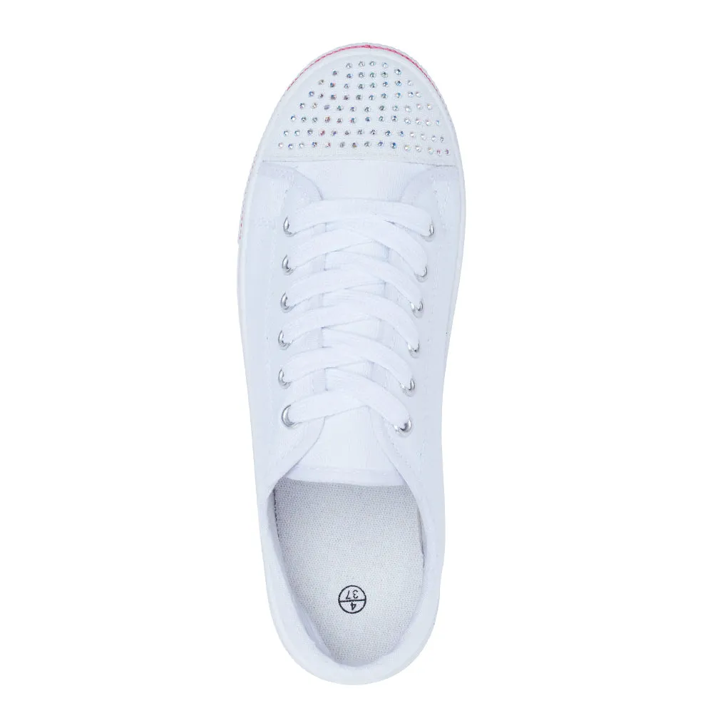 White Canvas Flat Casual Lace Up Sneaker