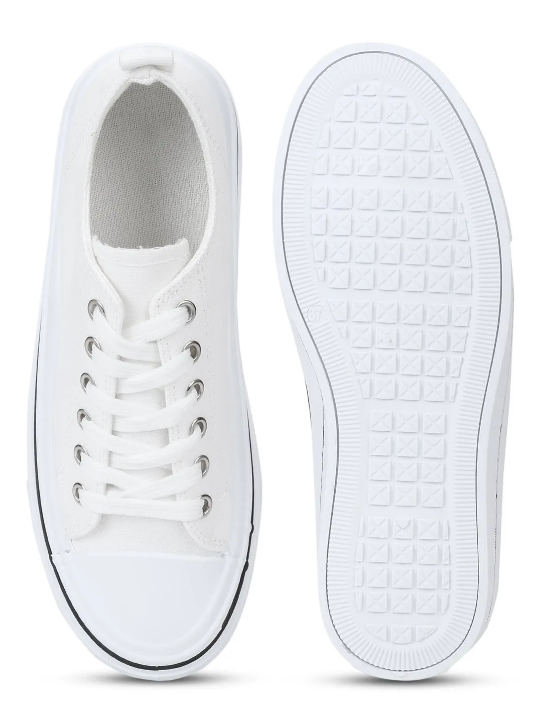 White Canvas Lace-Up Sneakers (TC-RS3486-WHT)