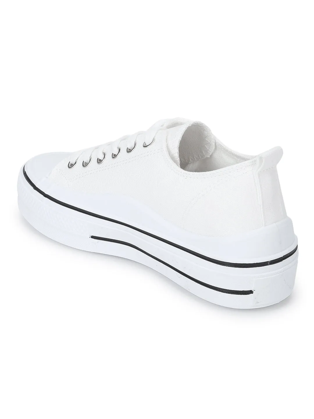 White Canvas Lace-Up Sneakers (TC-RS3486-WHT)